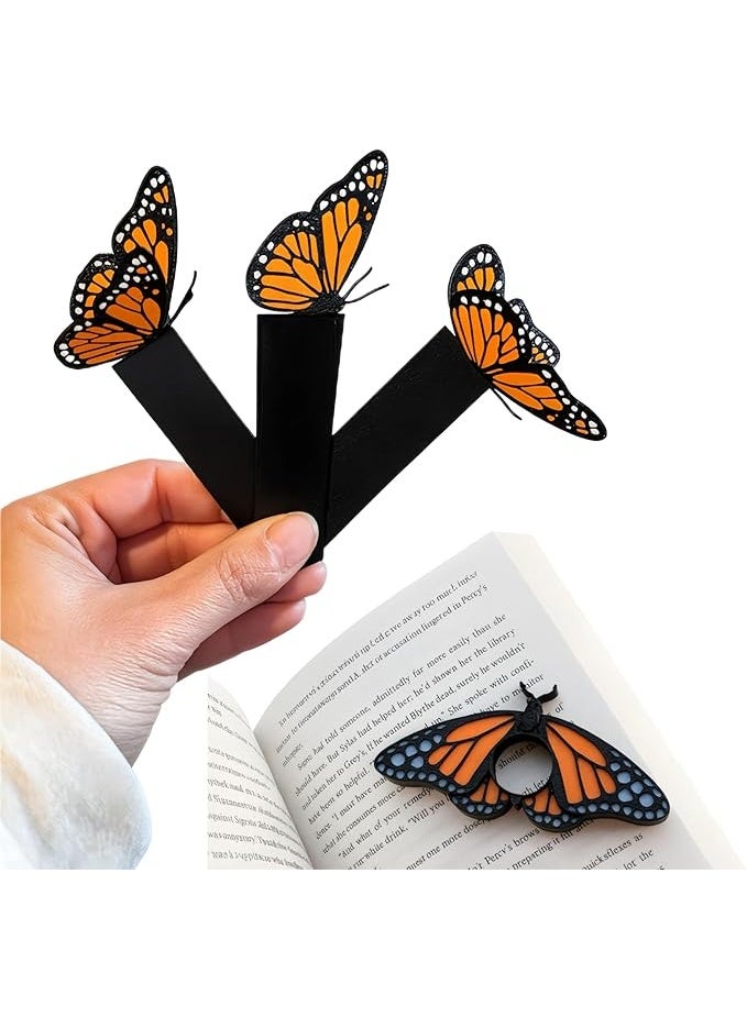 Monarch Magic Butterfly Bookmarks and Page Holder Set, Orange and Black Design, 3 Bookmarks with 1 Page Clip, Reading Accessories - Image 1